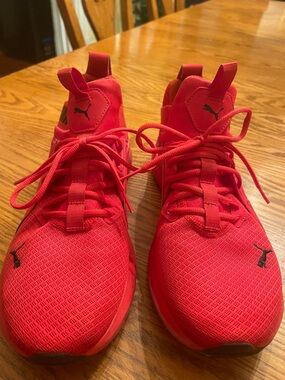 Puma Bright Red Mesh Lace-Up Sneakers